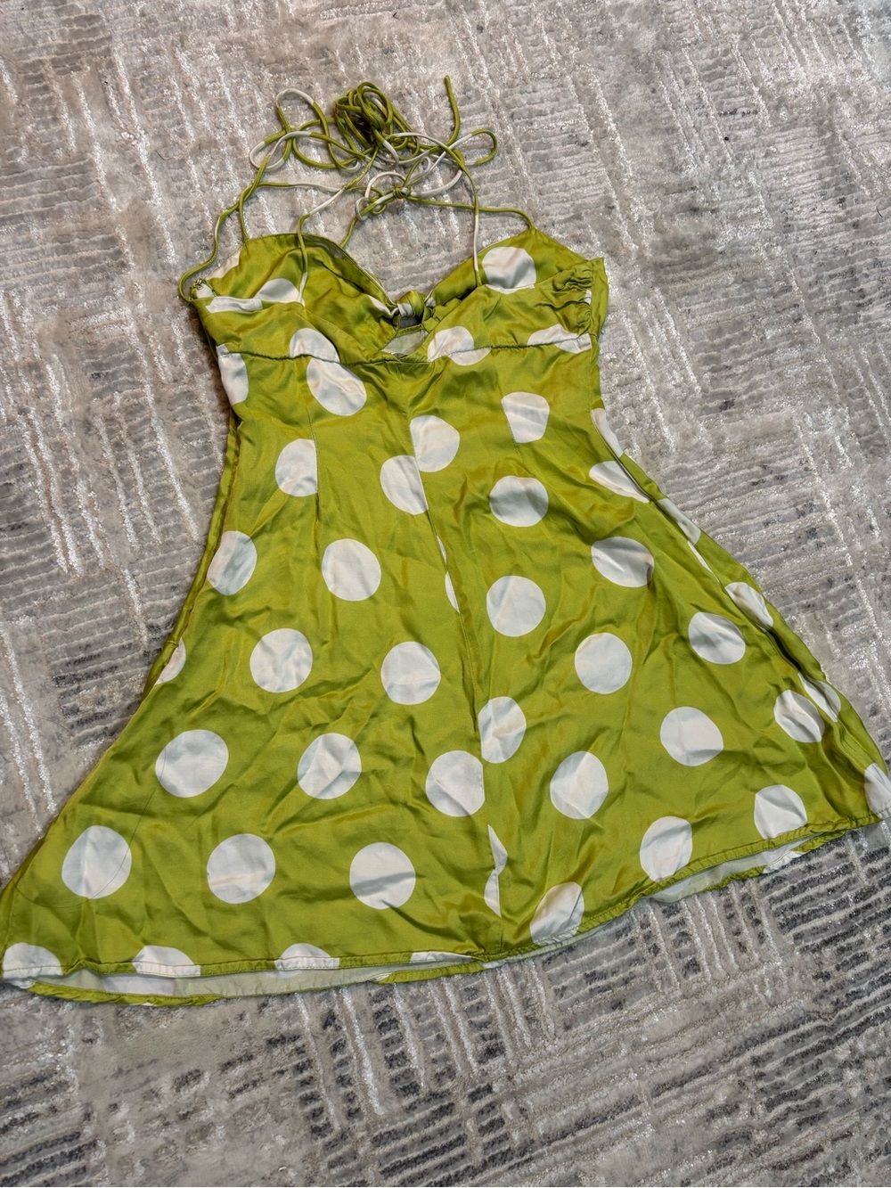For Love And Lemons Lime Polka Dot Twist-Front Mini Dress - Picture 9 of 10